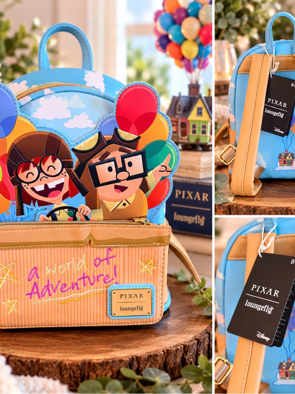 Loungefly Blue, Tan & Multicolor Pixar 'A World of Adventure' Kids Mini Backpack
